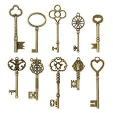  Vintage Skeleton Keys Set, Filigree Steampunk Keys, Antique Bronze Pack of 10 picture