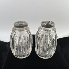 Antique Cut Glass Salt & Pepper Shakers Silver Repousse Tops picture