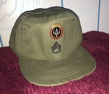 Vintage US Army OG-106 Hot Weather Field Cap Sz 6 3/4 Hat with Rank & Unit picture