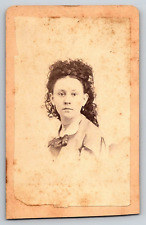 Original Old Vintage Antique CDV Photo Beautiful Girl Lady Dress Curls Angola IN picture