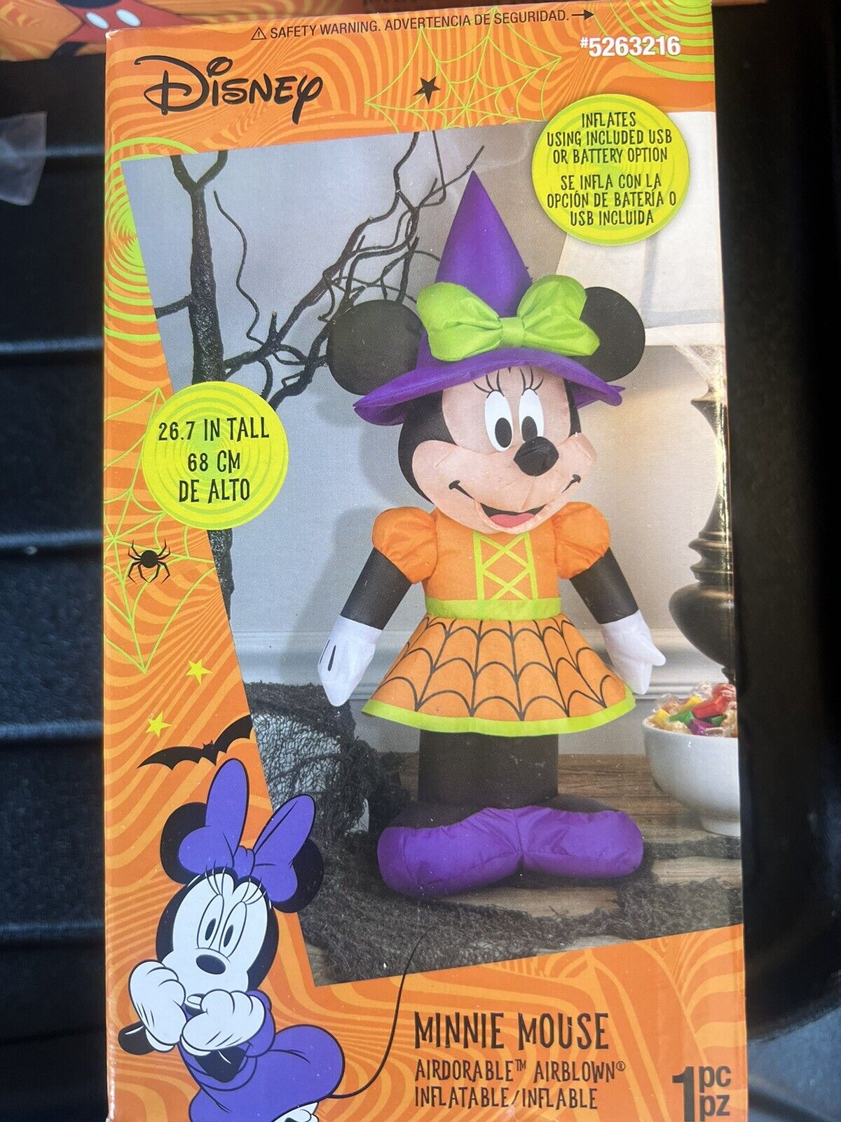 Gemmy Disney Minnie Mouse Airblown Inflatable Witch 26” Halloween Decoration New