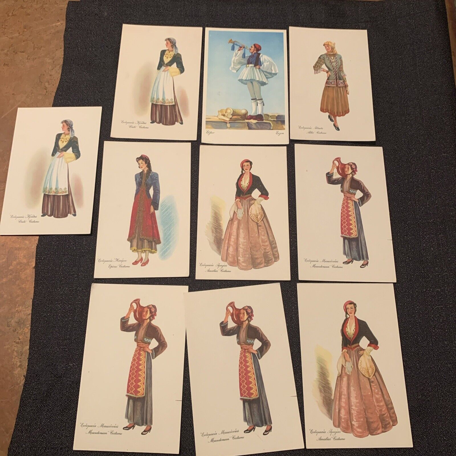 Lot Of (10) Vintage Crete Costume Postcards By Greek Artist Evoquacia Konins