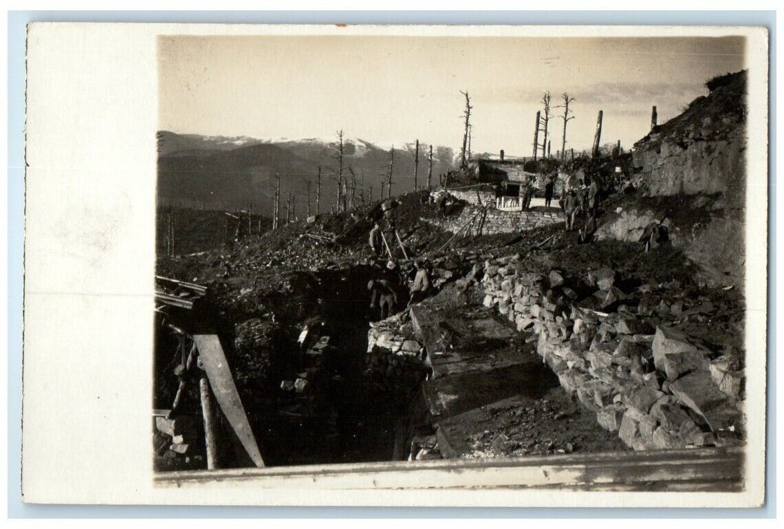 c1914-1918 WWI German Soldiers Trench Scene Warzone Germany RPPC Photo Postcard