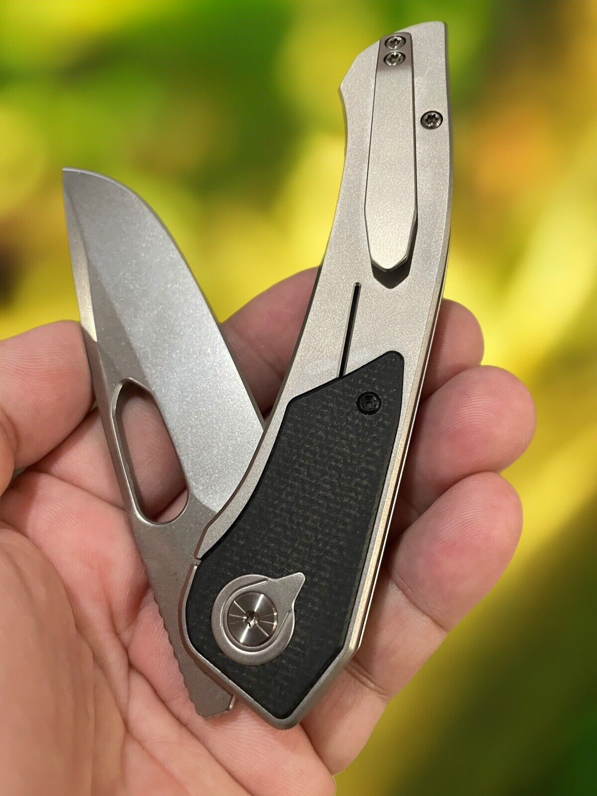 Caelum Blade Designs The  Ari S90V Black Micarta StonewashedTitanium knife