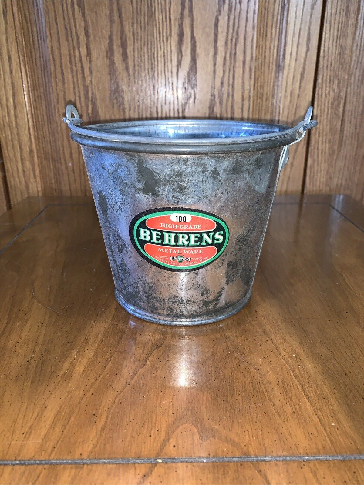Vintage Behrens 100 High Grade Metal-ware Bucket Burman Hardware Amery, Wisc. Ad