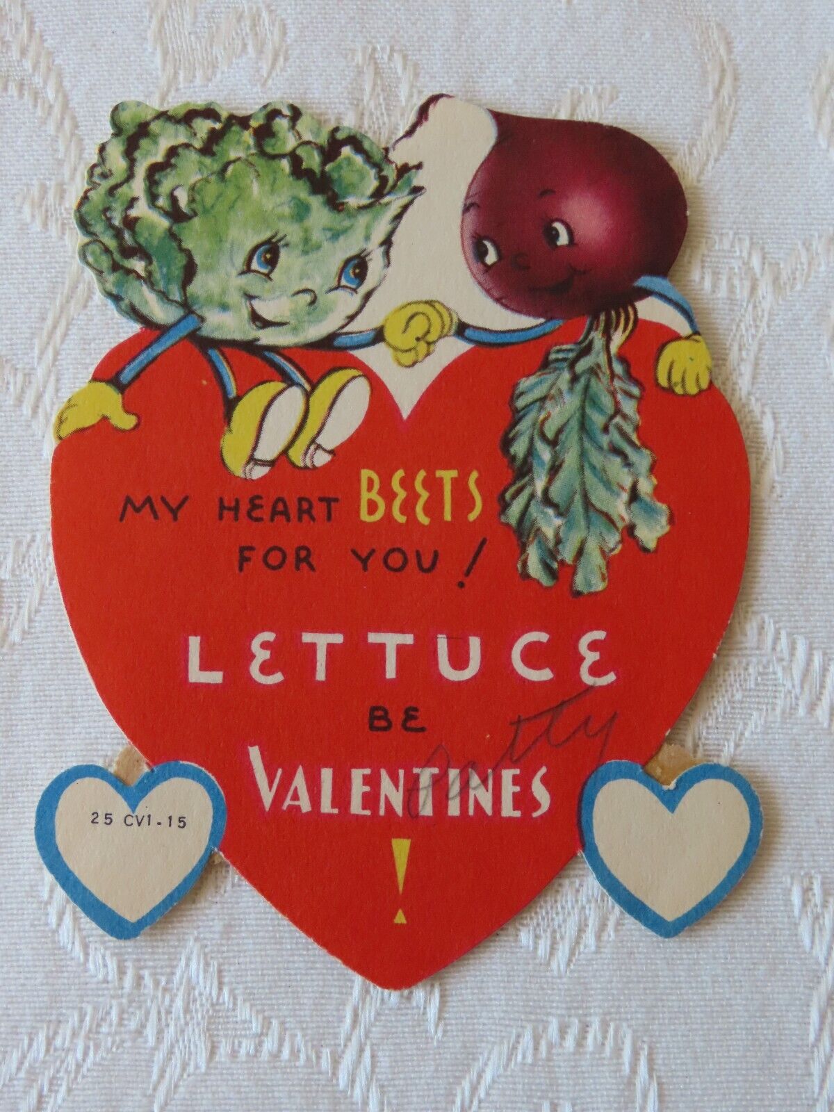 Vintage Valentine, Flat, Anthropomorphic, Lettuce and a Beet