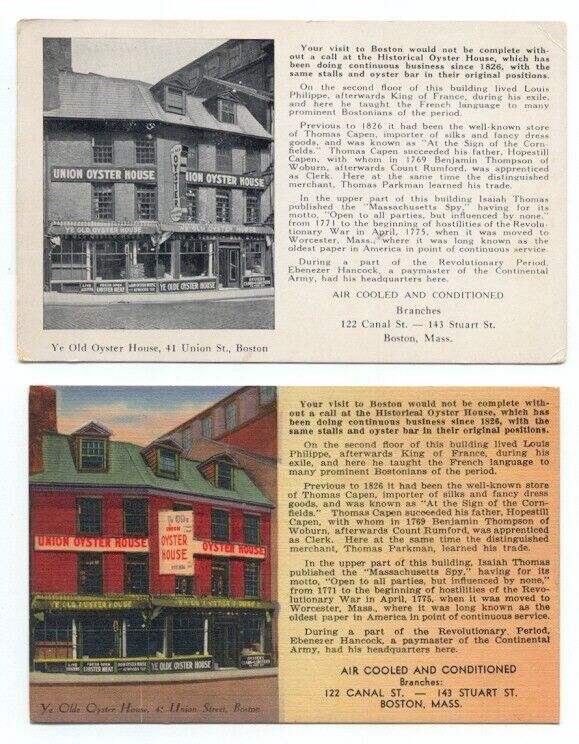 Ye Old Oyster House Boston MA Restaurant Lot of 2 Old Postcards
