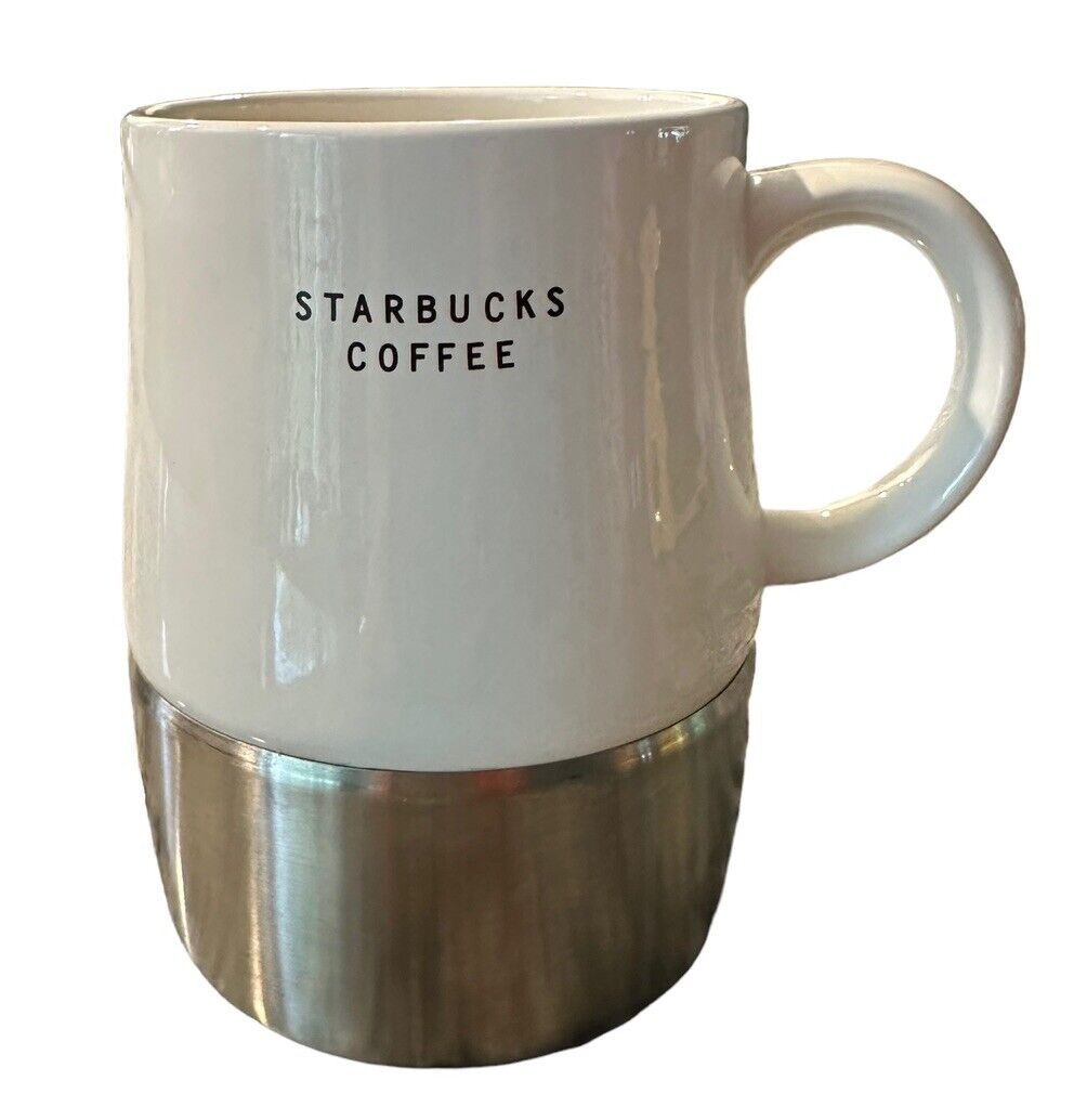 2006 Starbucks Coffee Mug Ceramic Stainless Steel Solid White 14 oz Non Slip