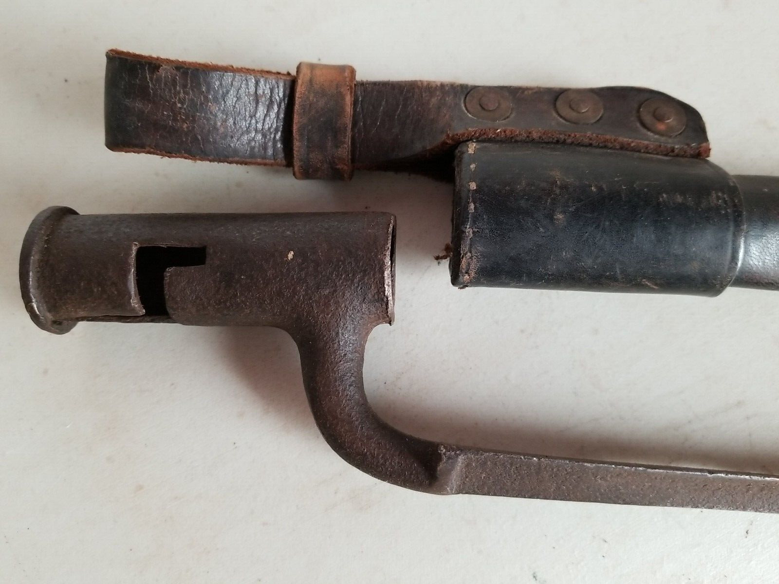 Brown Bess Socket Bayonet w/Leather Scabbard