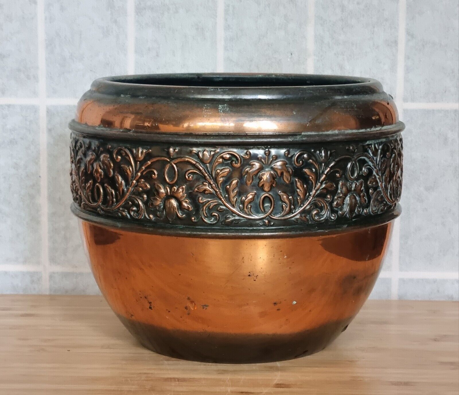 Antique Copper Art Noveau Plant Pot