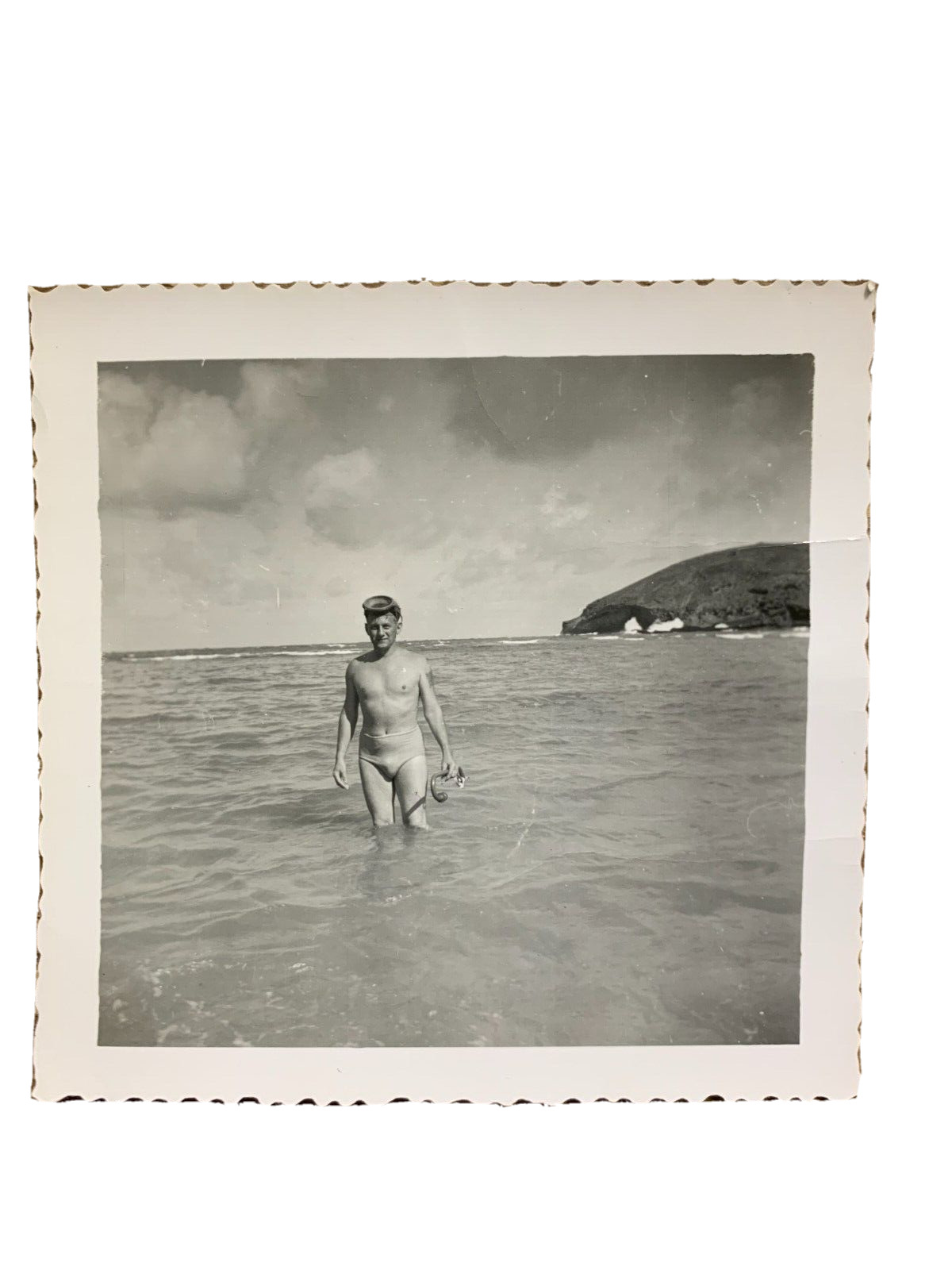 Smiling Man Snorkeling Coming out of the water 1950\'s Vintage Photo