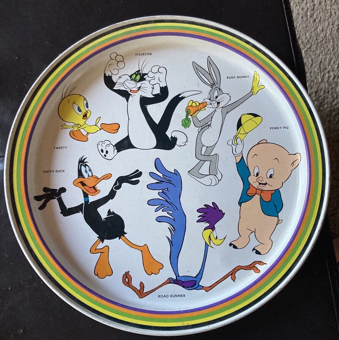 Vintage 1974 Looney Tunes Tin Platter Plate Tray Warner Bros 11.5” Diameter #5