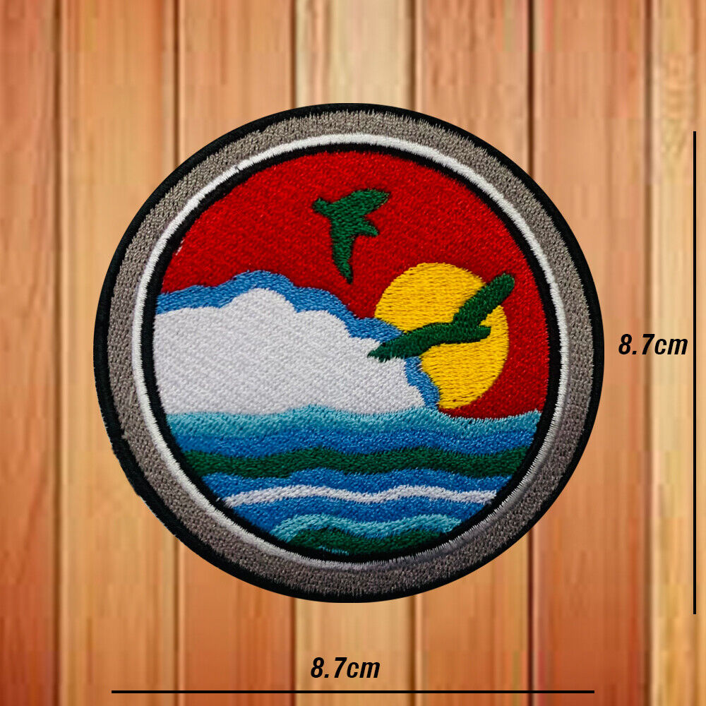 BEACH AND BIRDS EMBROIDERED SUNSET PATCH IRON OR SEW ON APPLIQUE BADGES LOGO