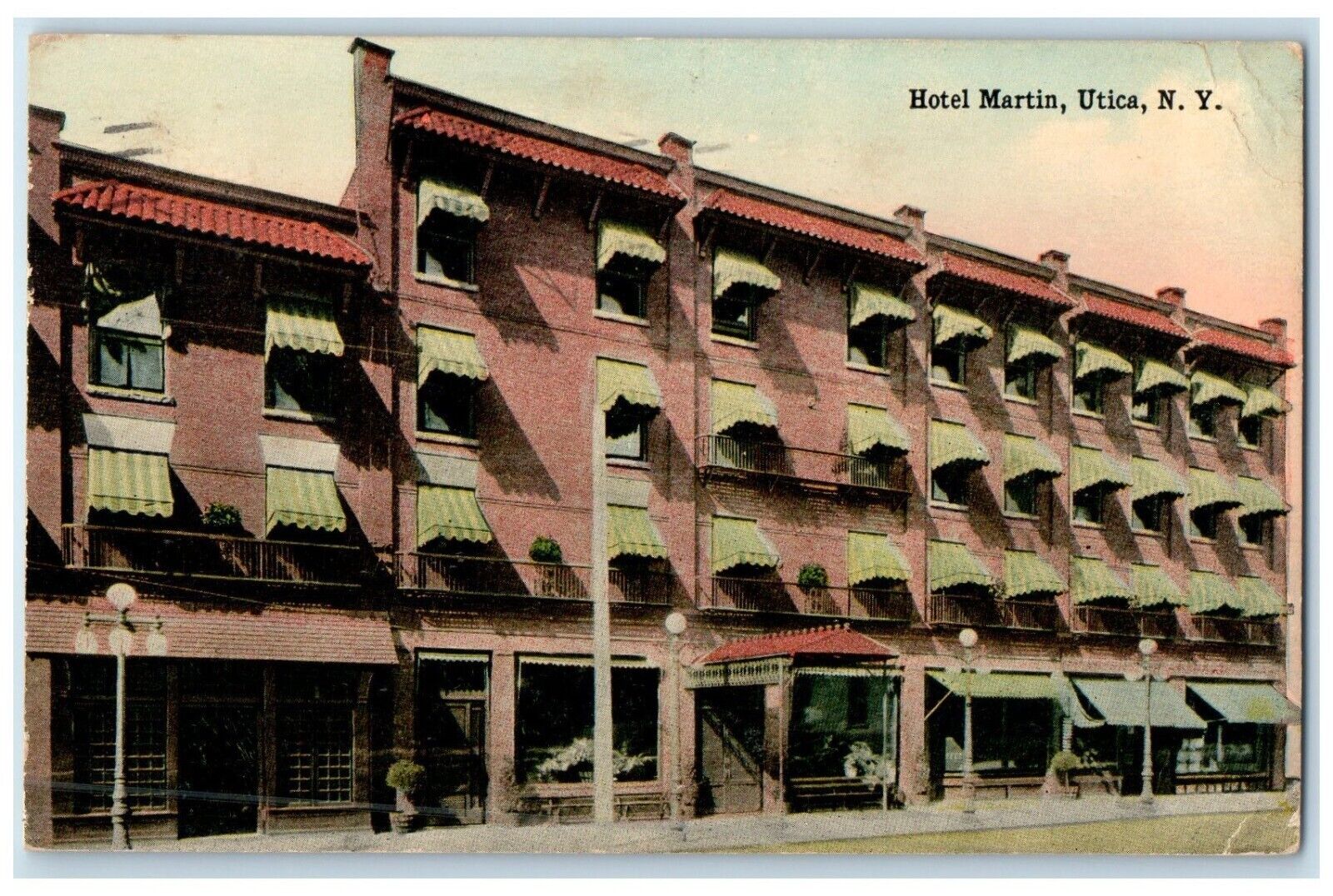1915 Hotel Martin Exterior Building Utica New York NY Vintage Antique Postcard