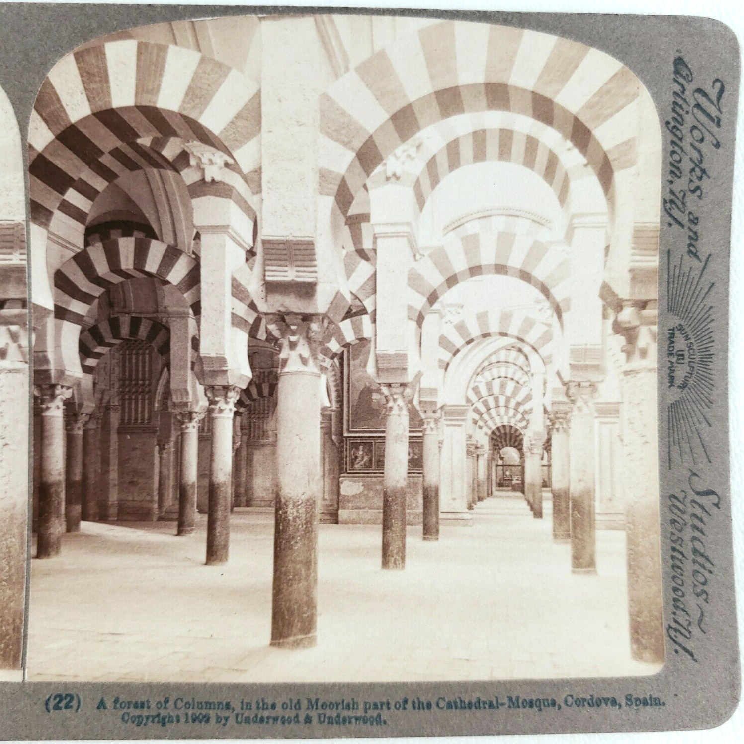 Cordoba Mosque Cathedral Columns Stereoview c1902 Underwood Spain Church B1706
