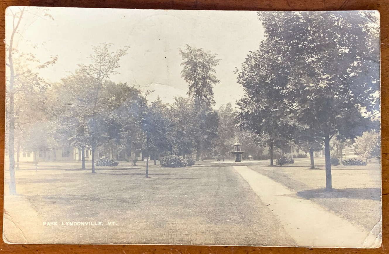 Vermont, VT, RPPC, Lyndonville, Park, Sidewalk, Fountain; PM 1908 Photo Postcard