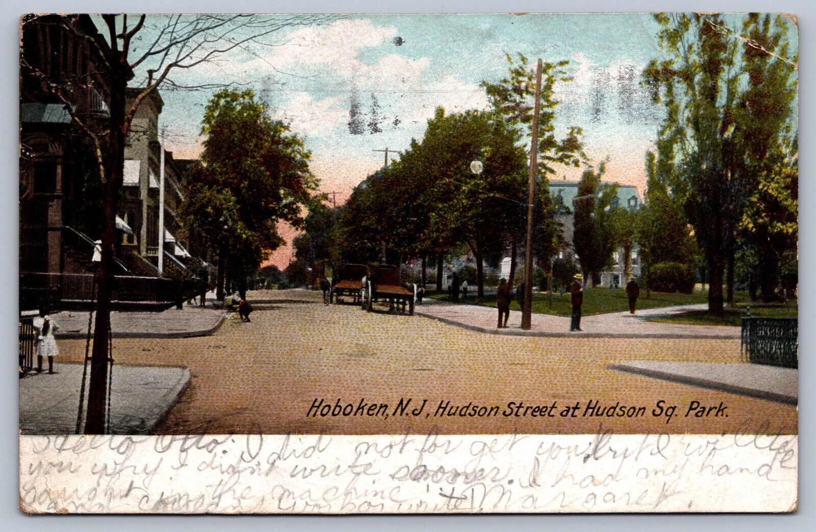 Postcard Hoboken NJ Hudson Street at Hudson Square Park 1911