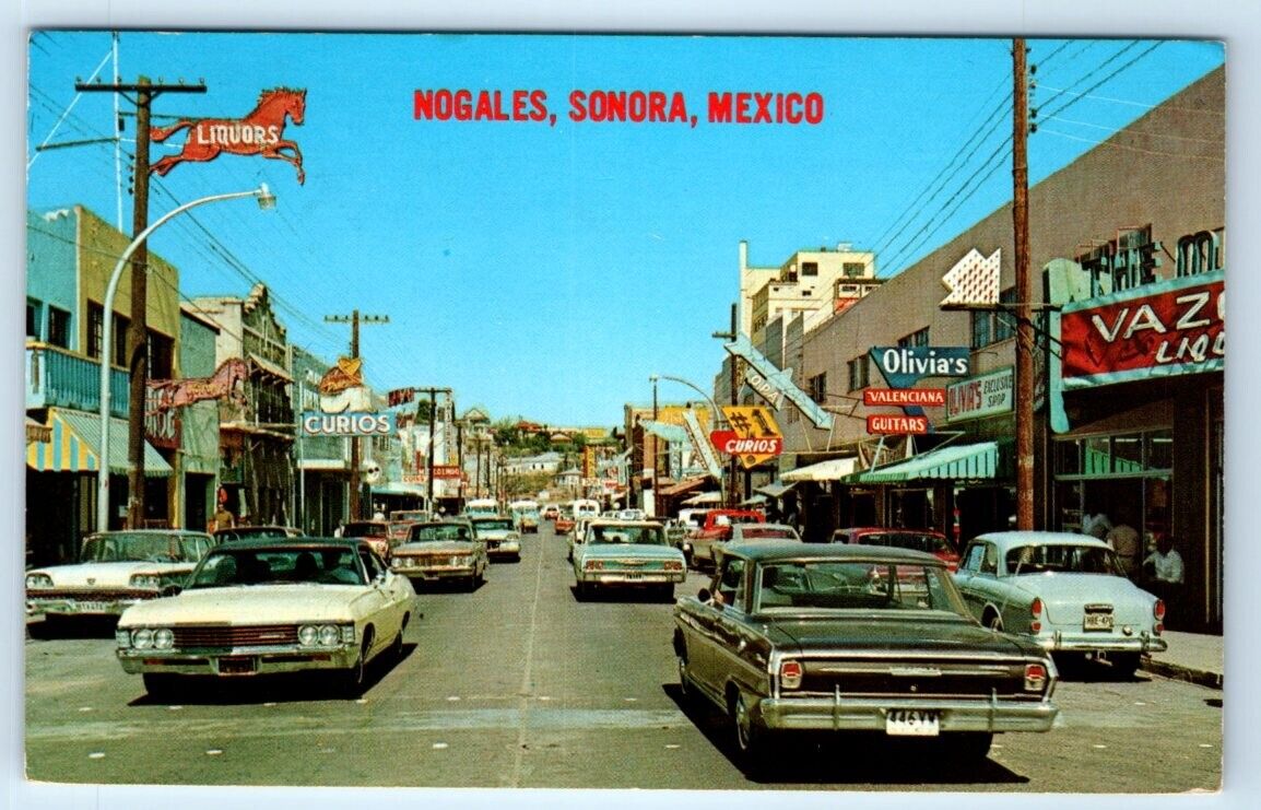 NOGALES street scene classic cars Sonora MEXICO 1971 Postcard