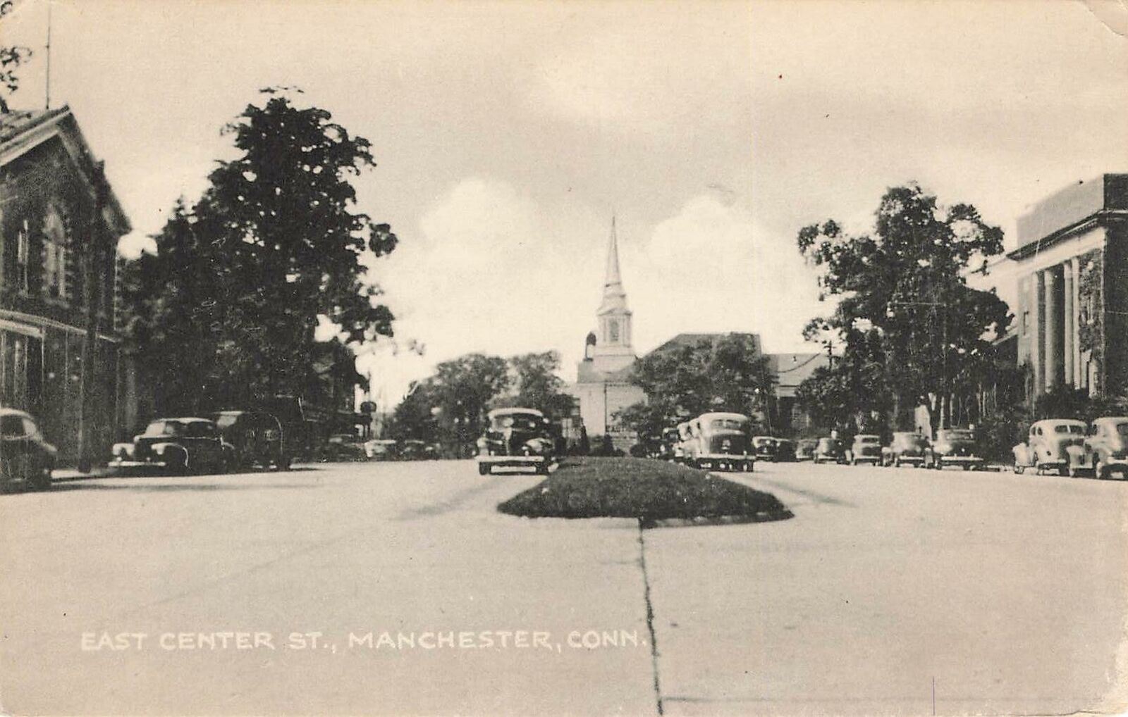 Vintage Postcard Classic Road Cars East Center St. Manchester Connecticut