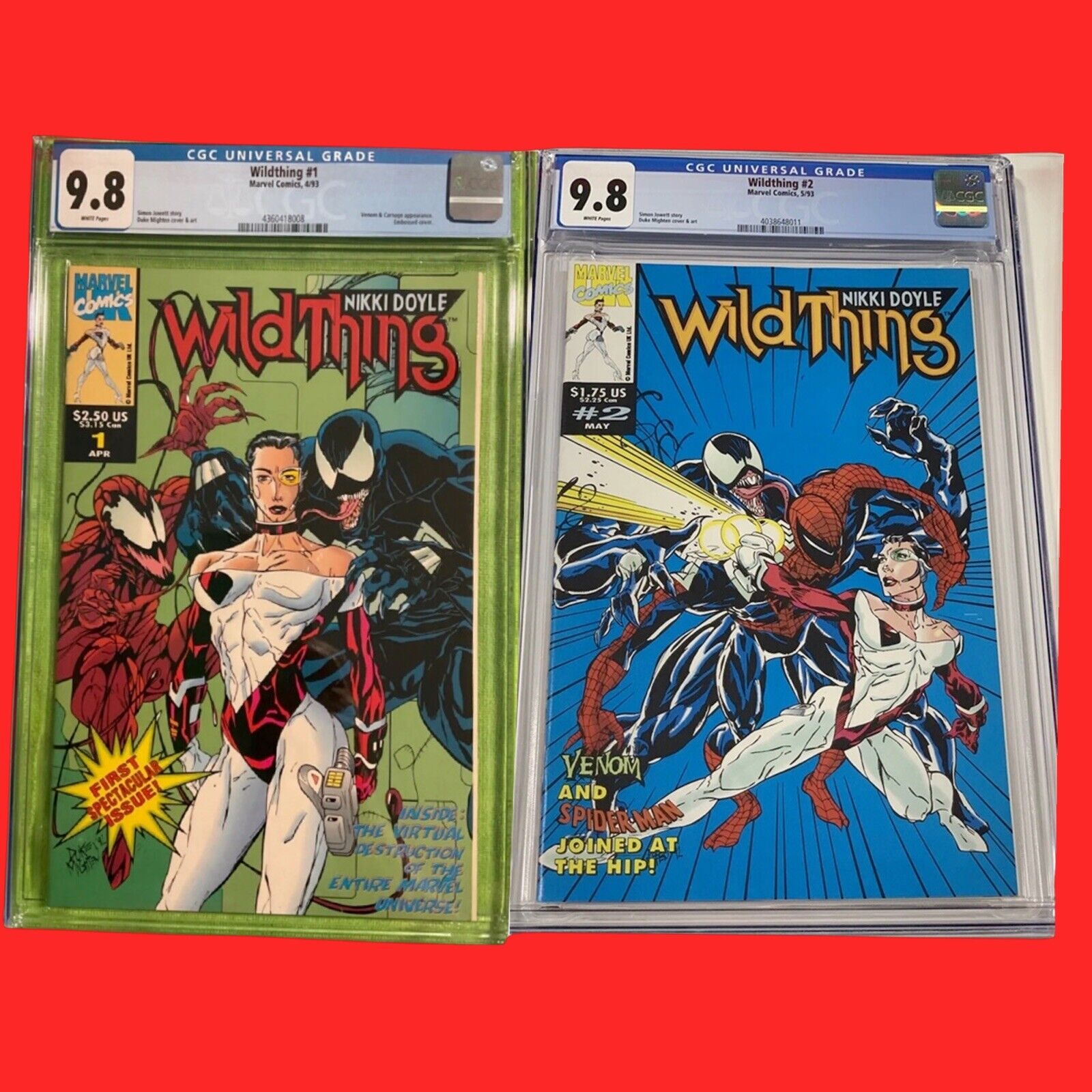 Wild Thing #1 & #2  CGC 9.8 wp 1993  Carnage & Venom embossed GREAT Set