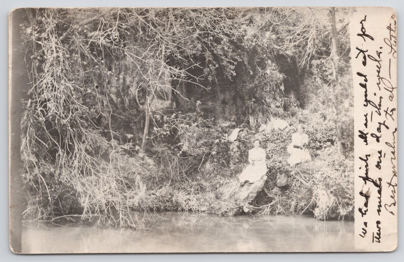 RPPC Ladies Sitting on Bank of River in Kansas Posted 1913 Real Photo Postcard