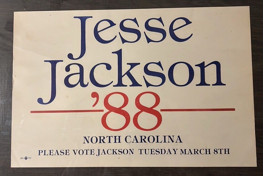 Original Jesse Jackson For President Sign 1988, Retro Political Poster