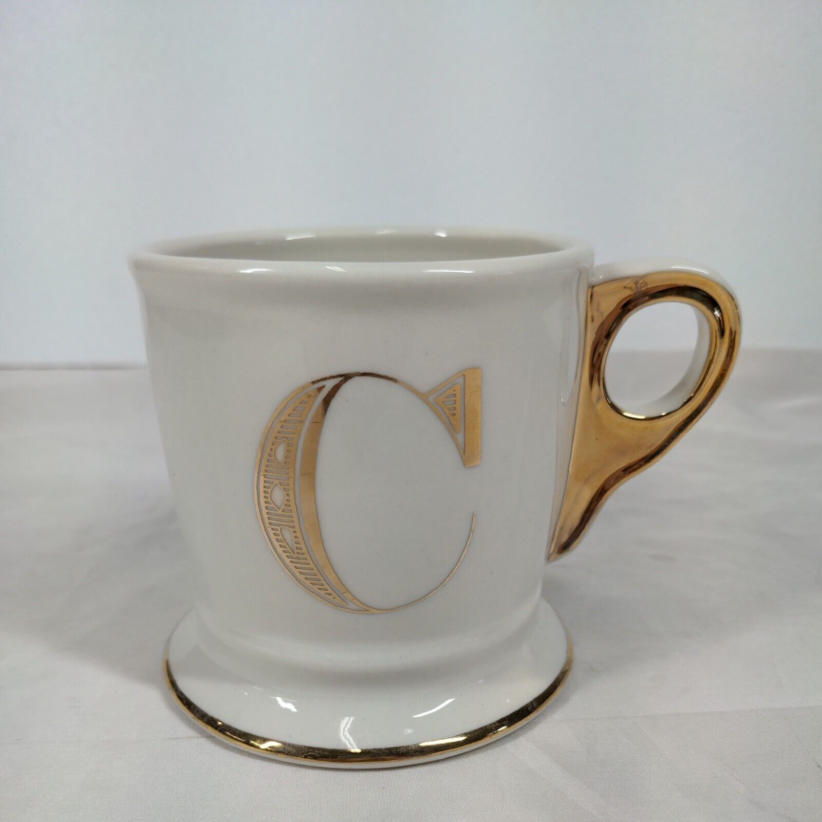 Anthropologie Monogram Mug C Initial Ivory Gold Coffee Cup Shaving