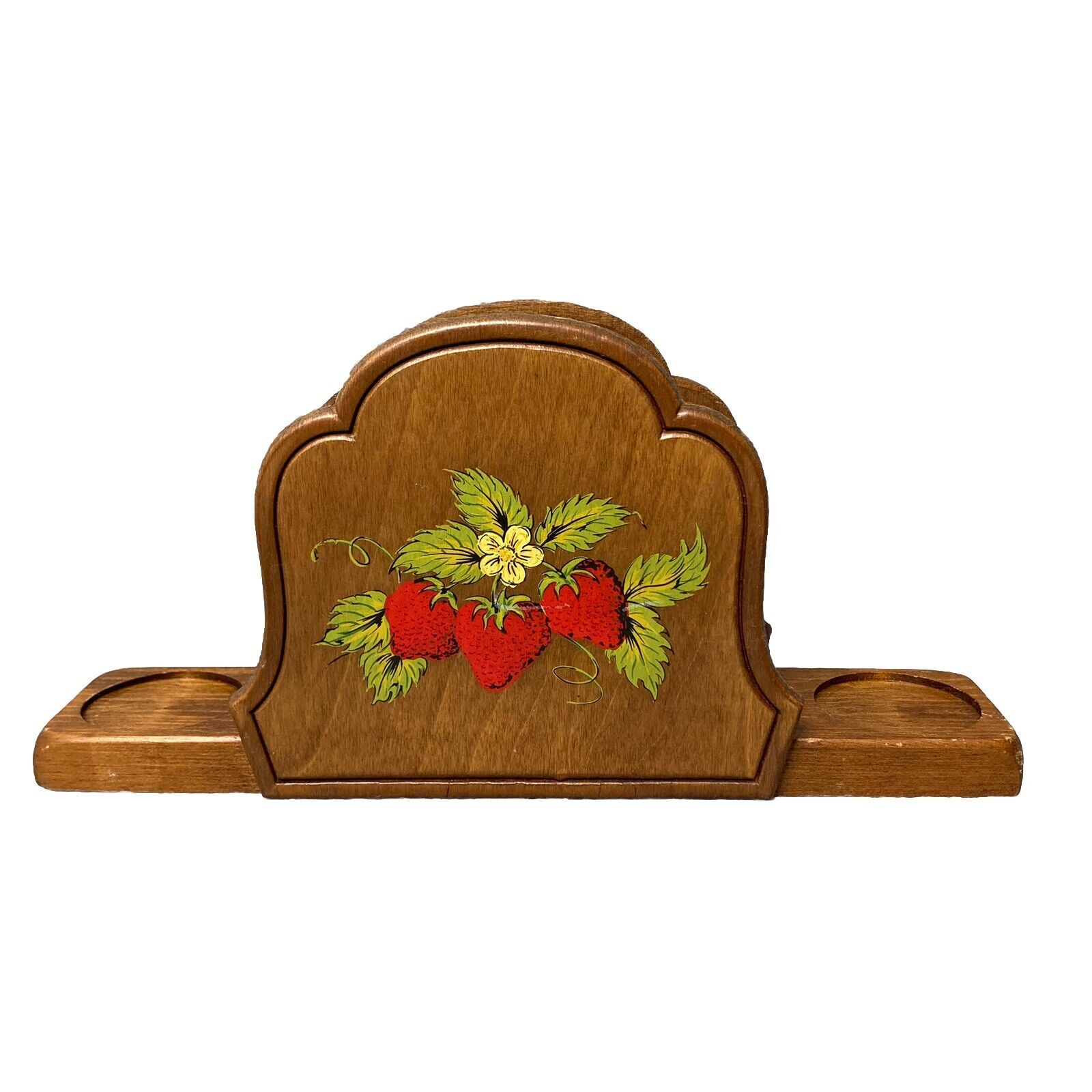 Vintage Strawberry Wooden Napkin Holder Cottagecore Granny core MCM Wood Decor