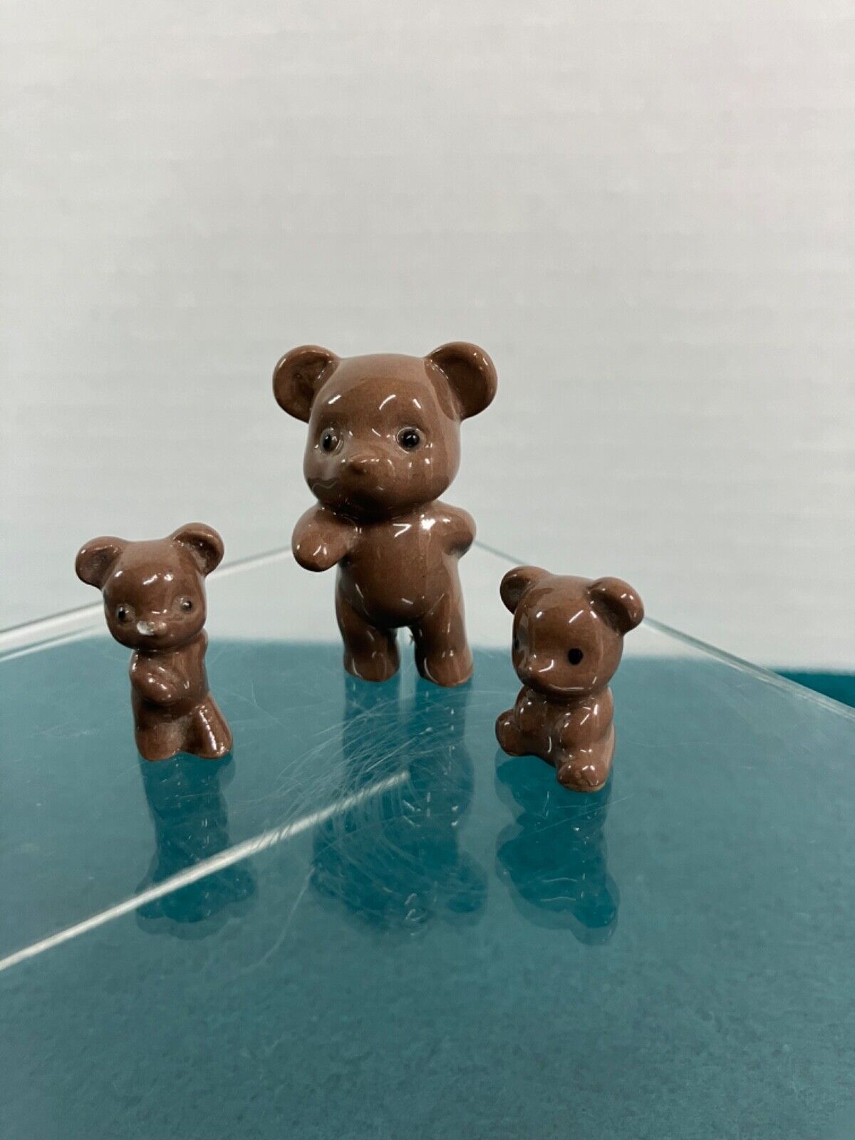 VTG Bear Lot of 3 Miniature Figurines Brown Porcelain/Ceramic-Tiny 