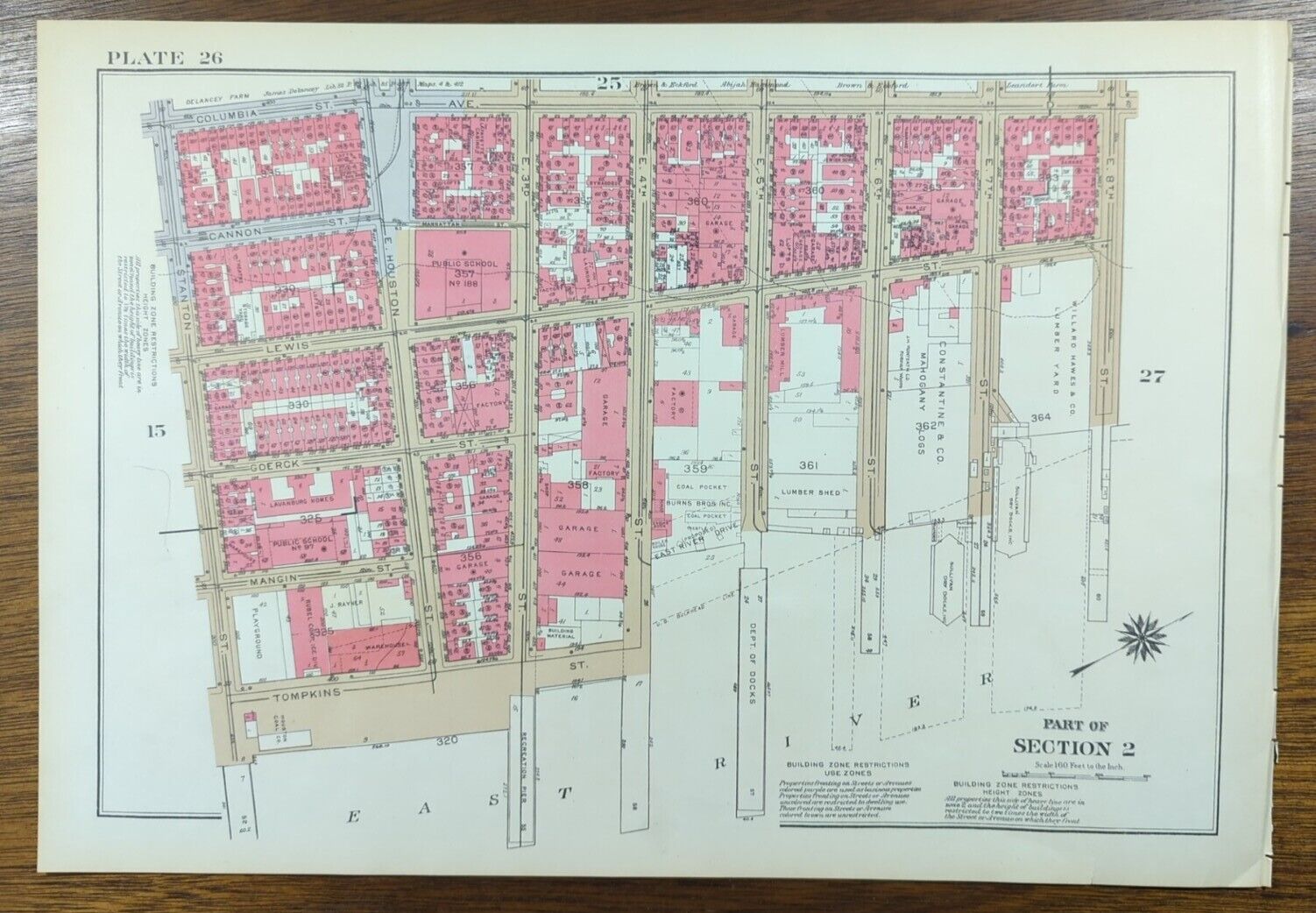 Vintage 1934 EAST VILLAGE MANHATTAN NEW YORK CITY NY ~ G.W. Bromley Land Map