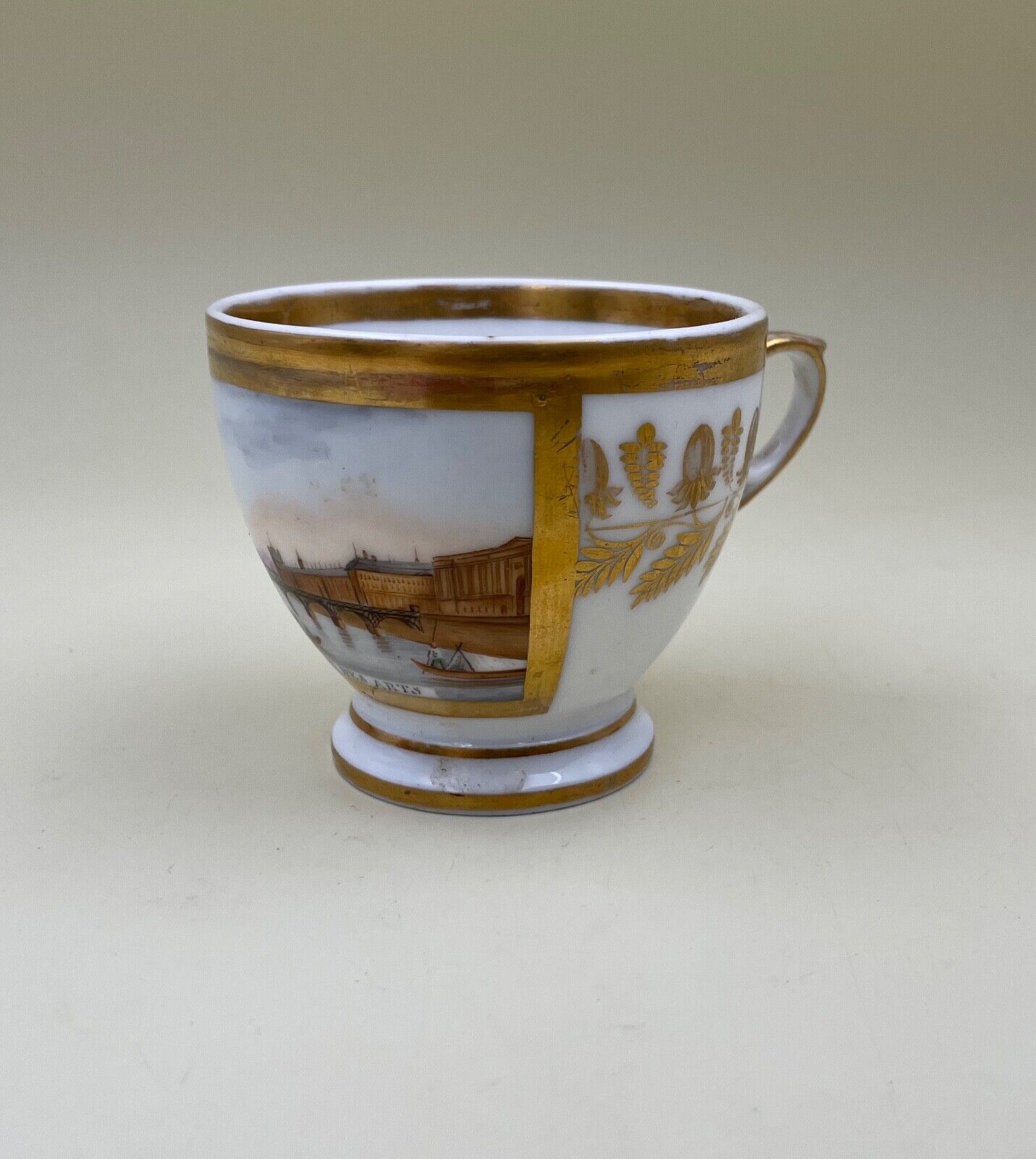 Antique Paris Porcelain Scenic Handpainted Cup with Vue du Pont des Arts Scene