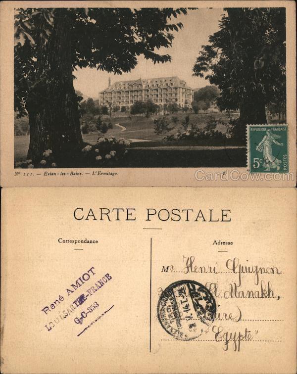France 1914 Evian-les-Bains L\'Ermitage Philatelic COF Postcard Vintage Post Card