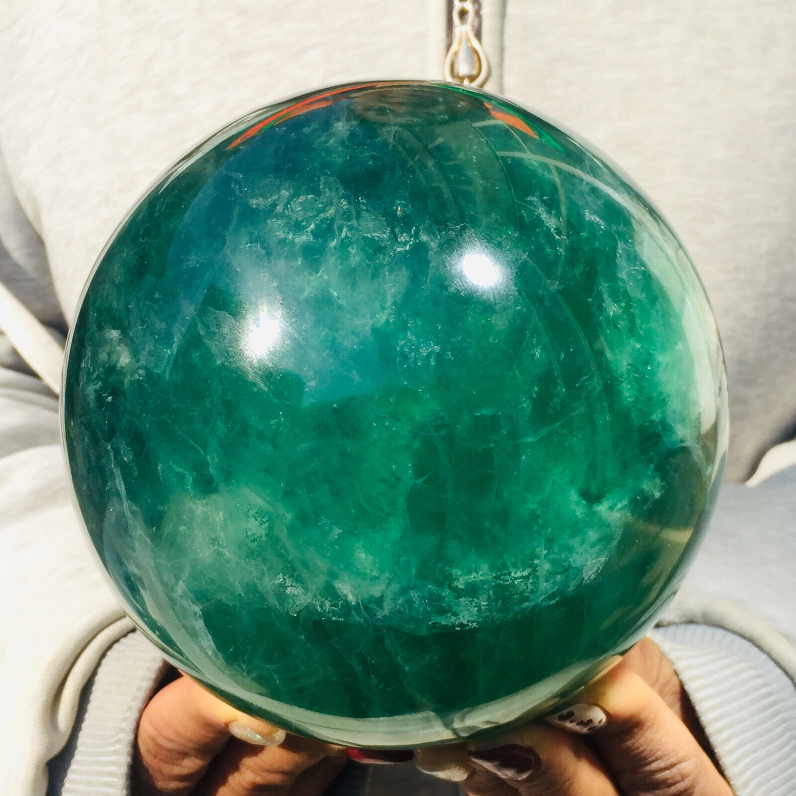 9.5lb Large High Quality Dark Green Fluorite Quartz Crystal Sphere Ball Healing