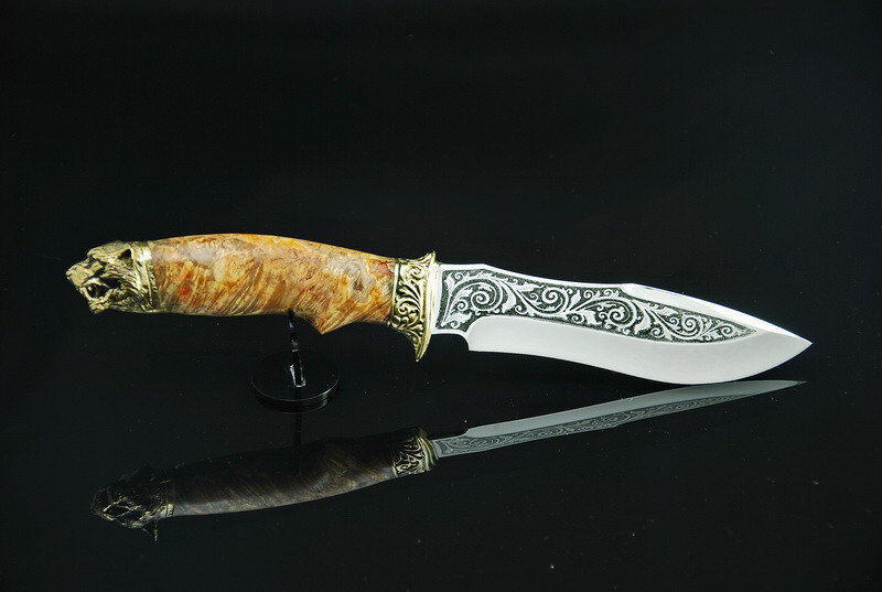 Author\'s Exclusive Tourist Hunting Handmade Steel Knife *TIGER* + Leather Sheath
