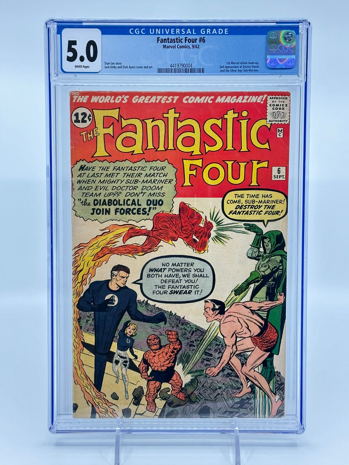 Fantastic Four #6 CGC 5.0 White Pages 1st Villain Team Up Doctor Doom & Namor