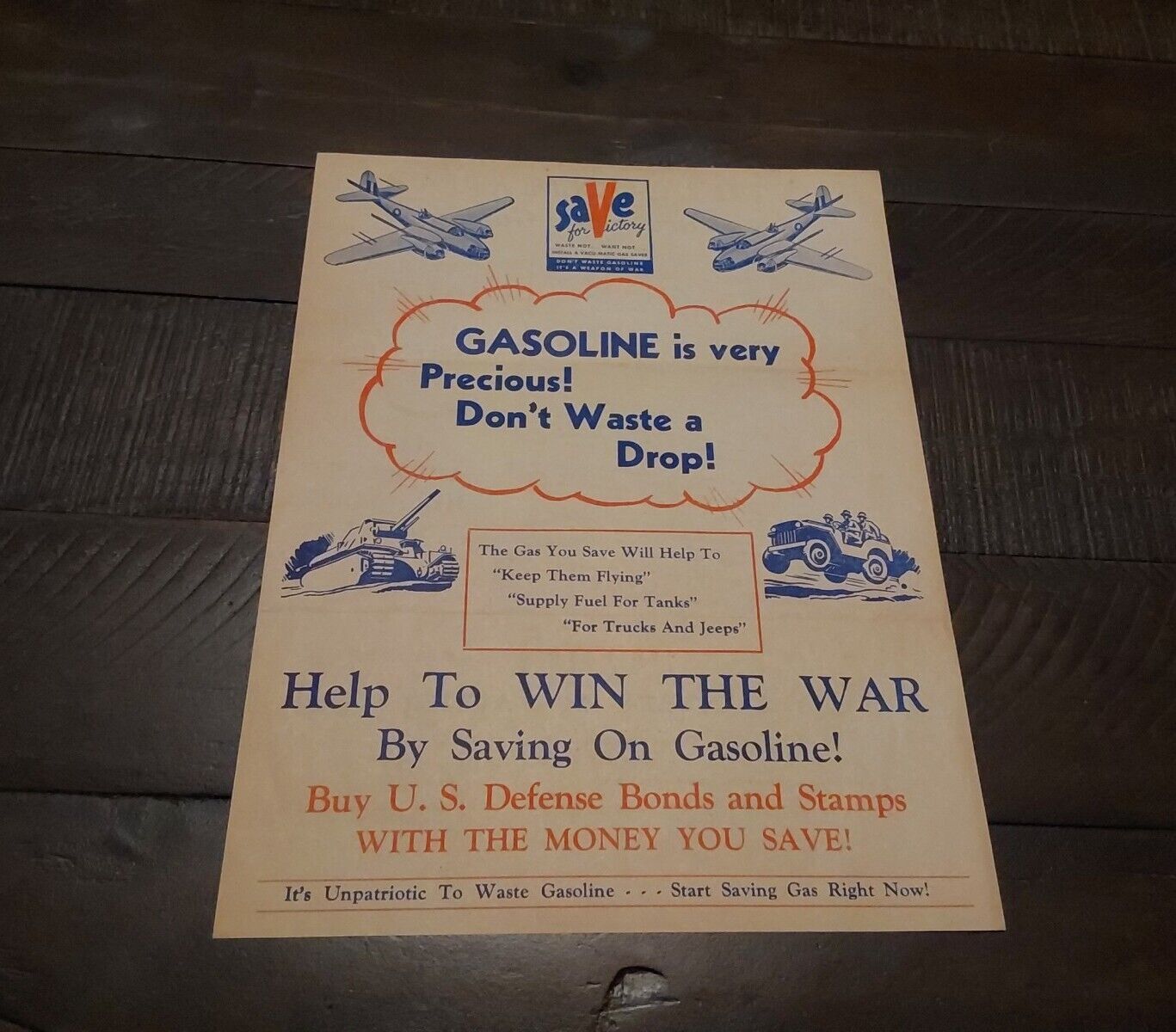 WWII Home Front Flier Dont Waste Gas Gasoline Vacu-Matic Carburetor Co Sign