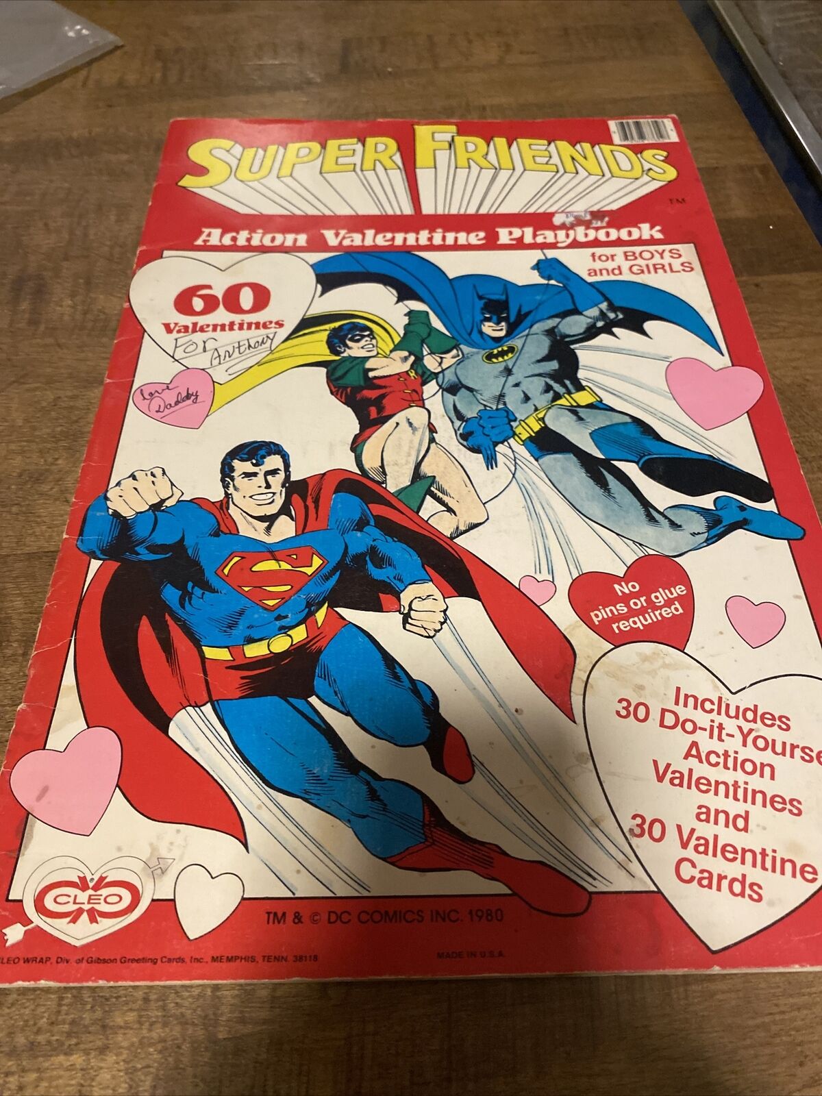 Vintage Super Friends Action Valentine Book