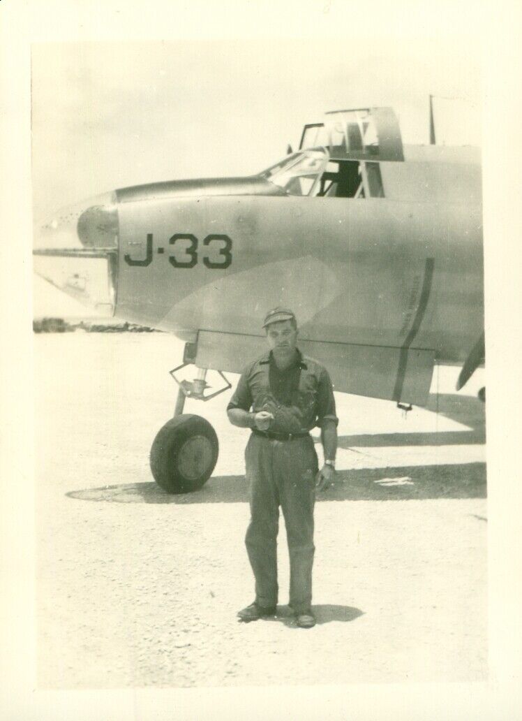 1945 WWII Seabee\'s 603rd CBMU Ulithi Photo airplane J-33 Falalop Airfield