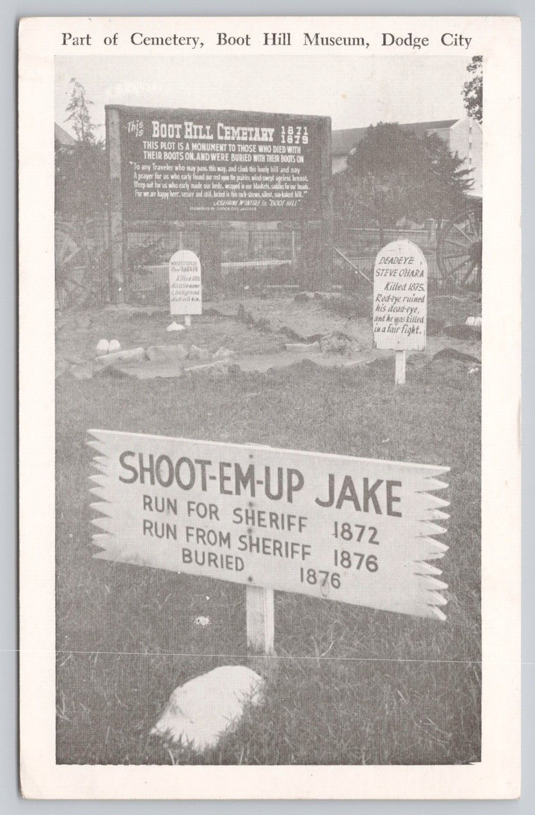 Boot Hill Cemetery Museum Dodge City Kansas KS Vintage Lithograph Postcard