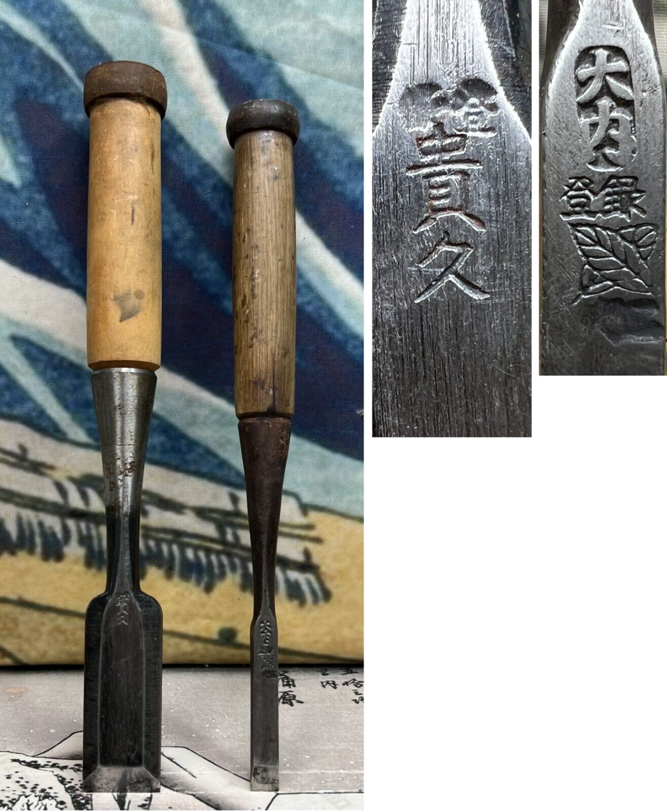 Japanese Vintage Chisel 2set Nomi made by famous blacksmith Ouchi /f54
