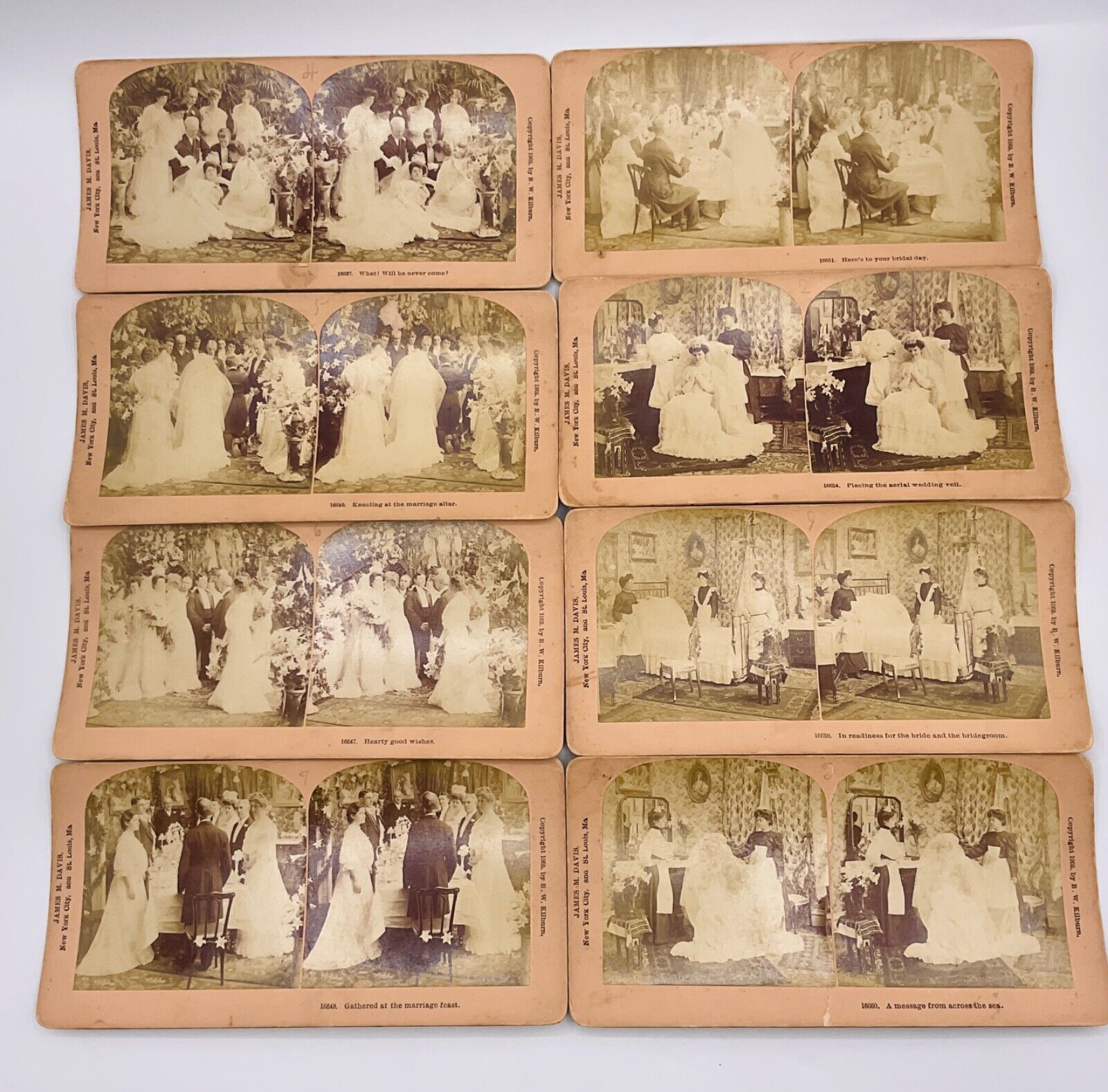 Stereograph Photos Set of 12 VTG Antique Series Slides Easter Wedding Kilburn