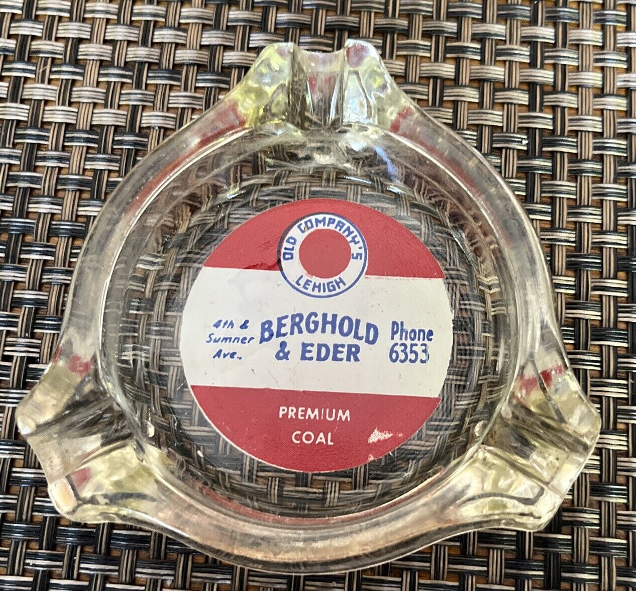 Vintage Small Glass Ashtray Advertising  Berghold And Eder Coal Lehigh,  Pa