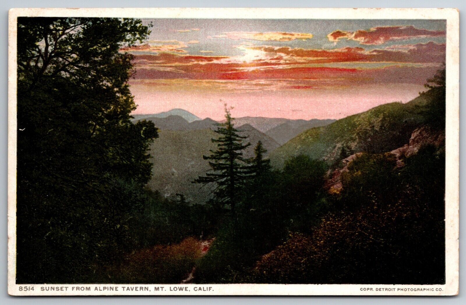 Sunset From Alpine Tavern Mt Lowe California CA Postcard