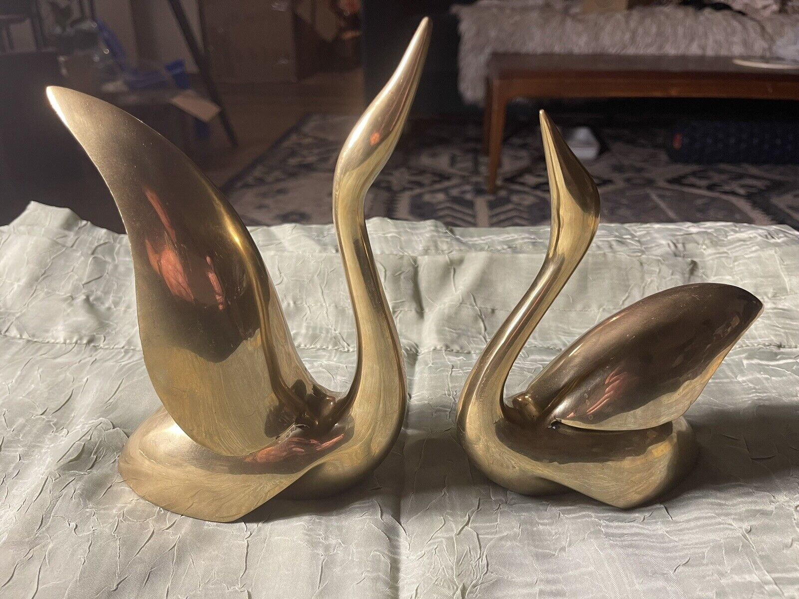 Vintage Mid Century Set Of 2 Brass Swans