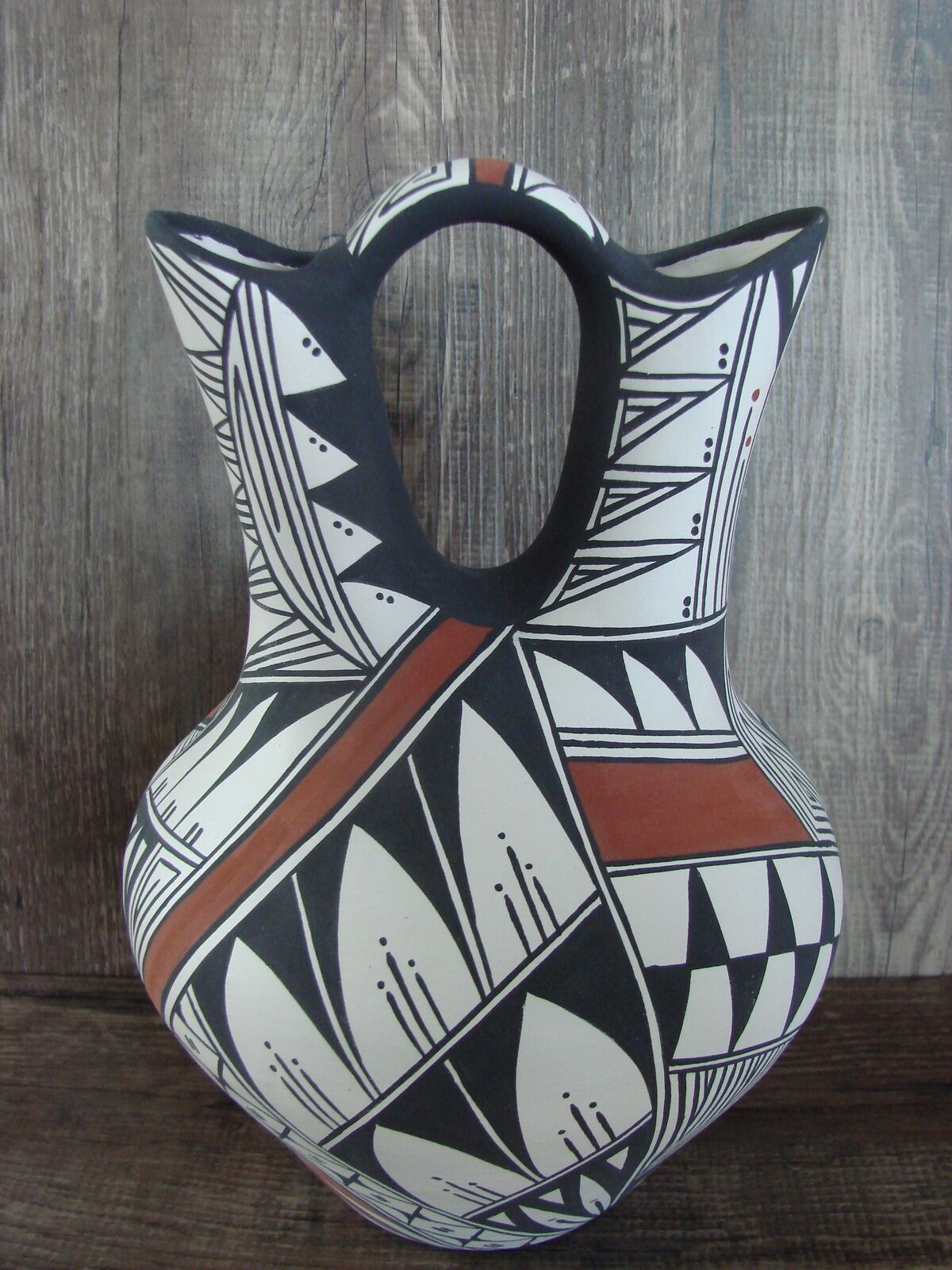 Acoma Pueblo Fine Line Hand Painted Wedding Vase Pottery by Shawiitaytsa