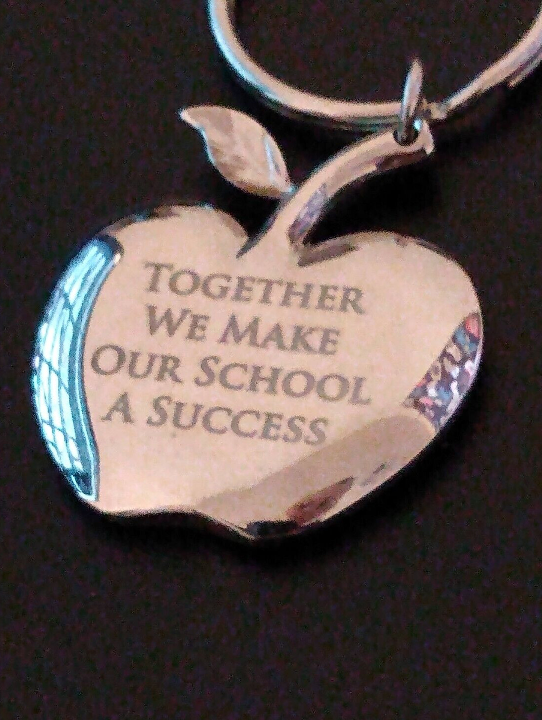 Together We Make Our School a Success Silvertone Apple Keyring Charm
