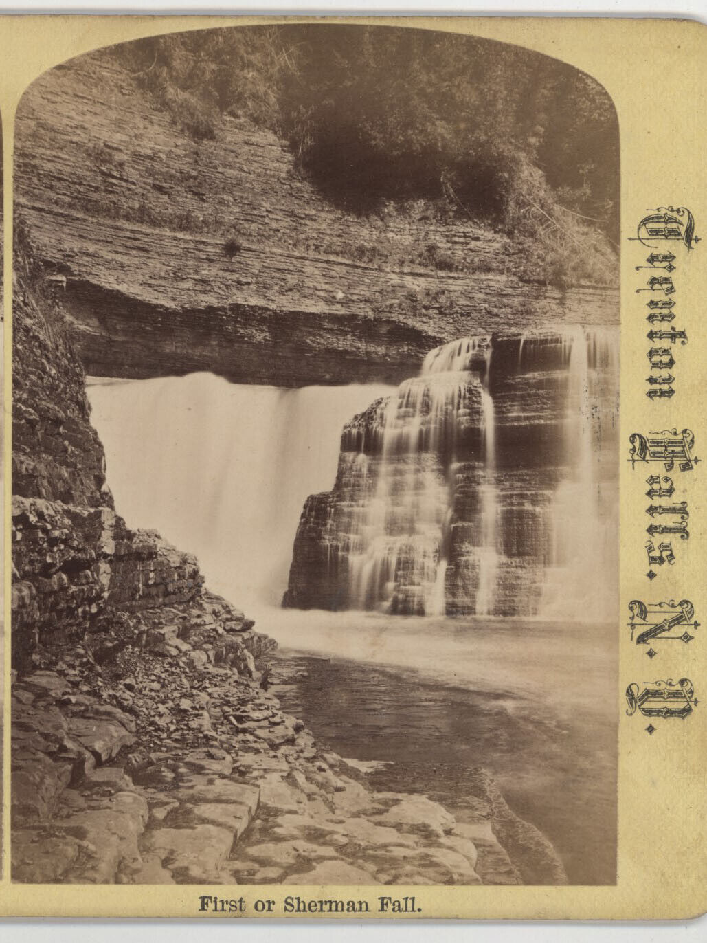 First or Sherman Fall Trenton Falls NY Moore Stereoview c1880