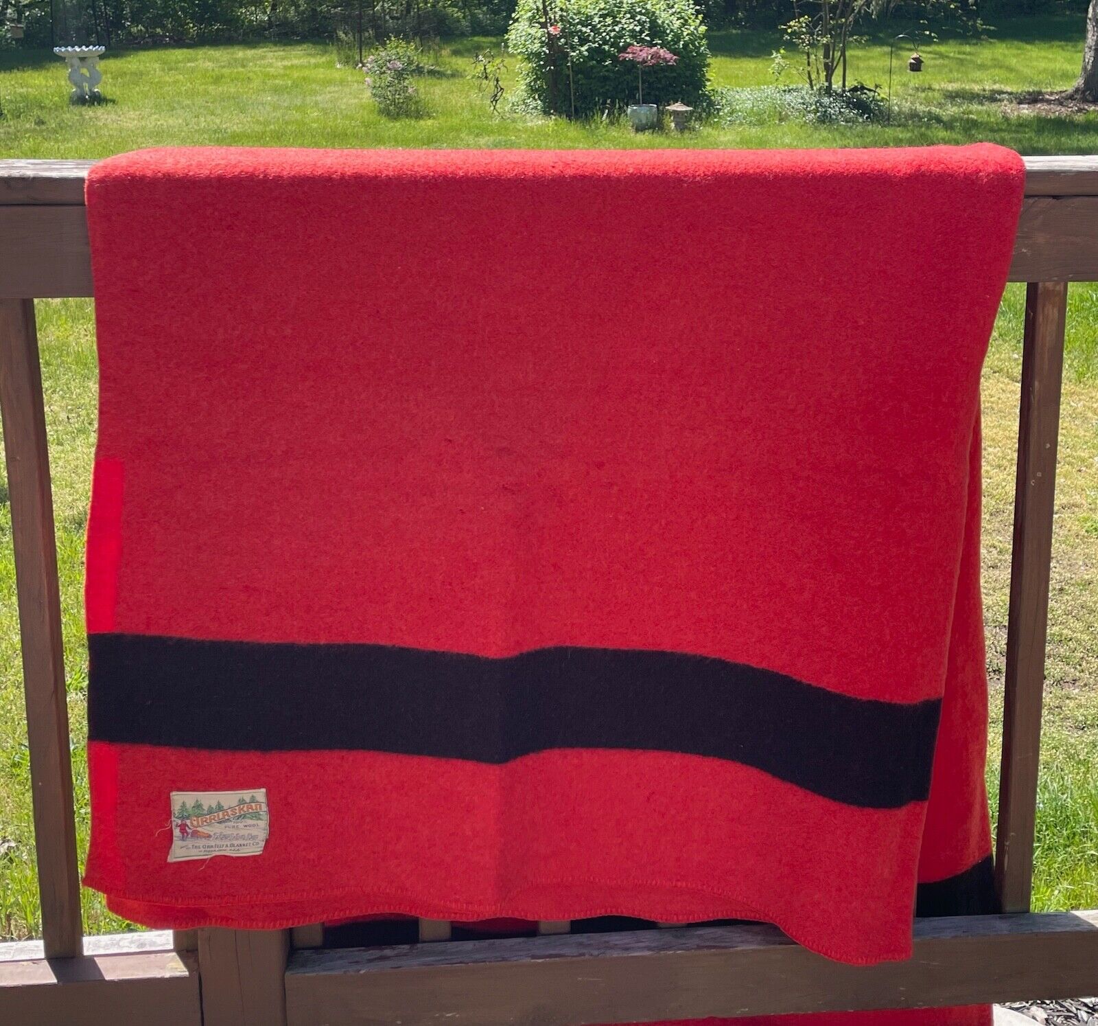 VTG Orrlaskan Orr Red Black Stripe Wool Blanket AS IS Cabin Decor 40s 50s 75x88