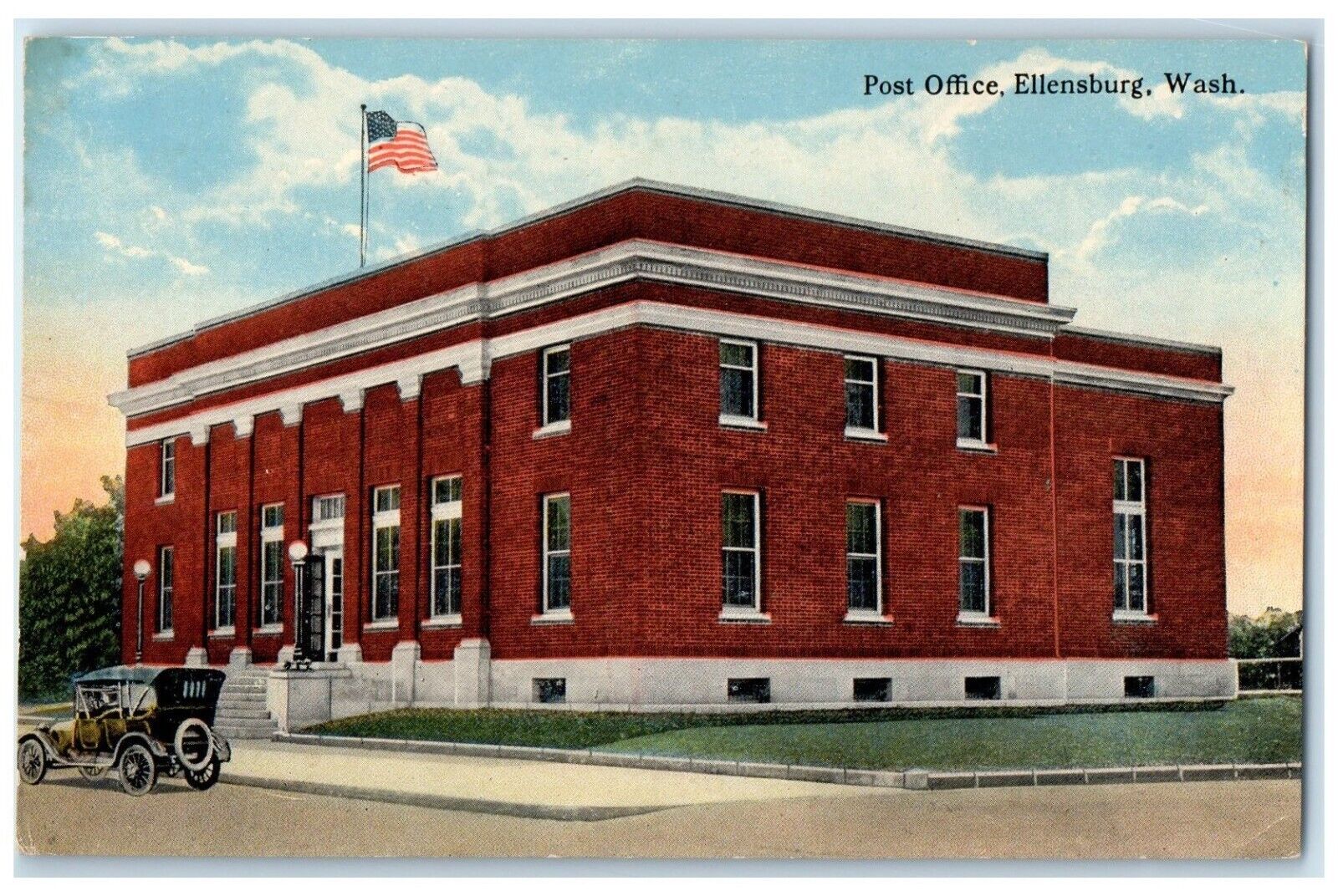 c1910's Post Office Building Car Ellensburg Washington WA Antique Postcard
