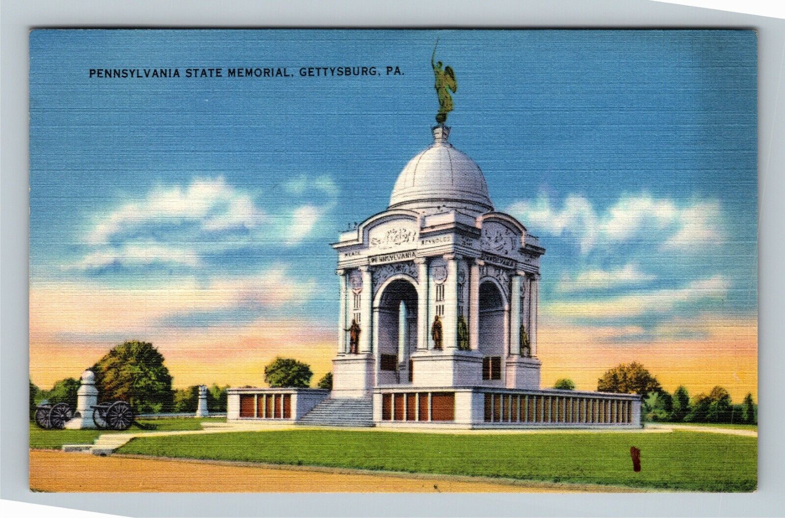 Gettysburg PA State Memorial, Cannons Statues VintagePennsylvania c1939 Postcard